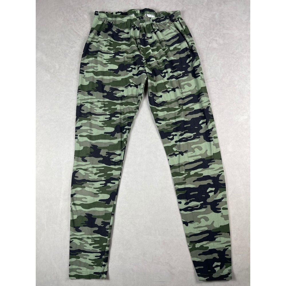 Bobbie Brooks Ladies XL Camouflage Leggings‎ Green Black Stretch Elastic Waist